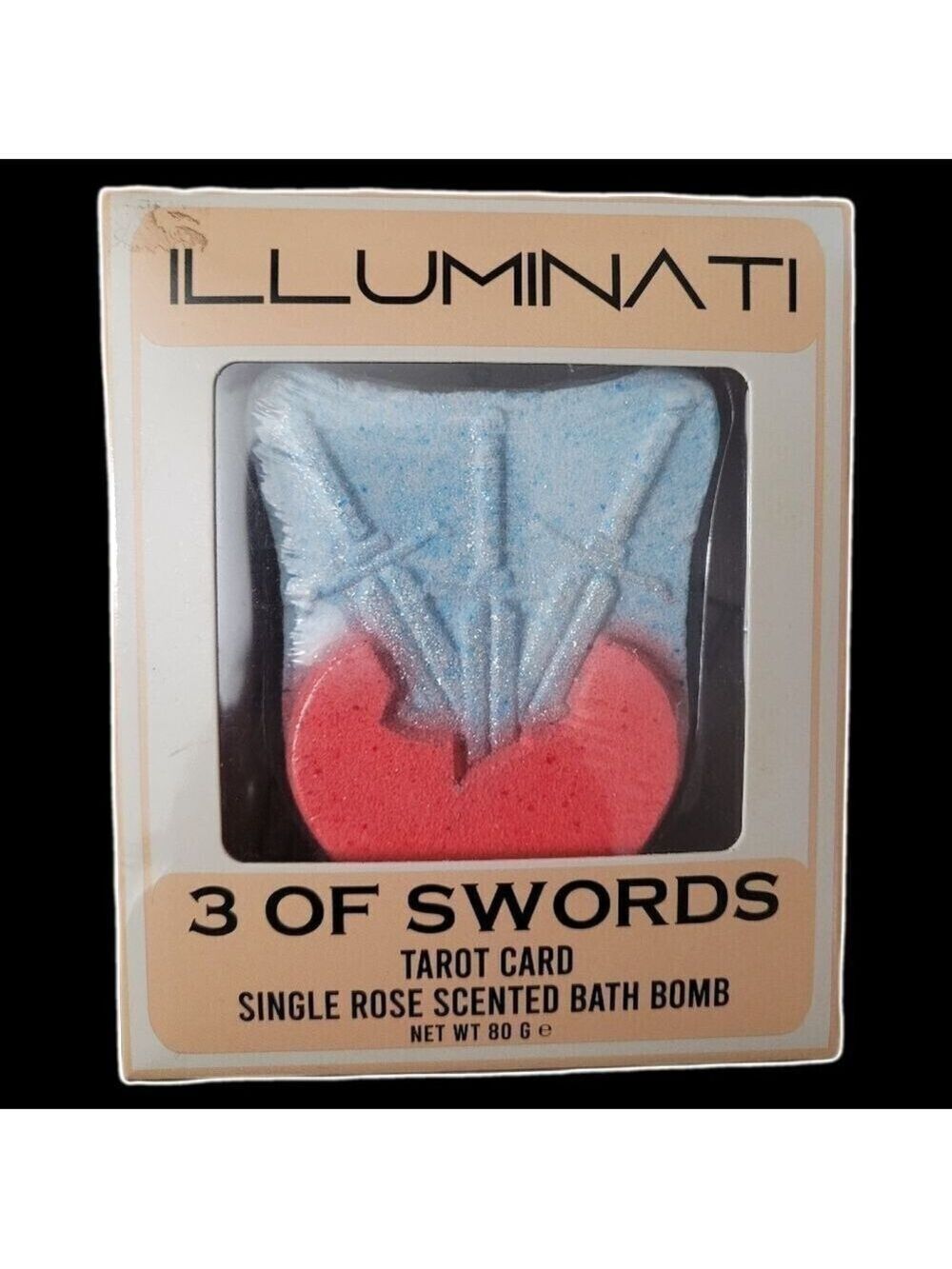 NIB ILLUMINATI BRAND 3 OF SWORDS TAROT CARD SINGLE ROSE SCENTED BATH BOMB